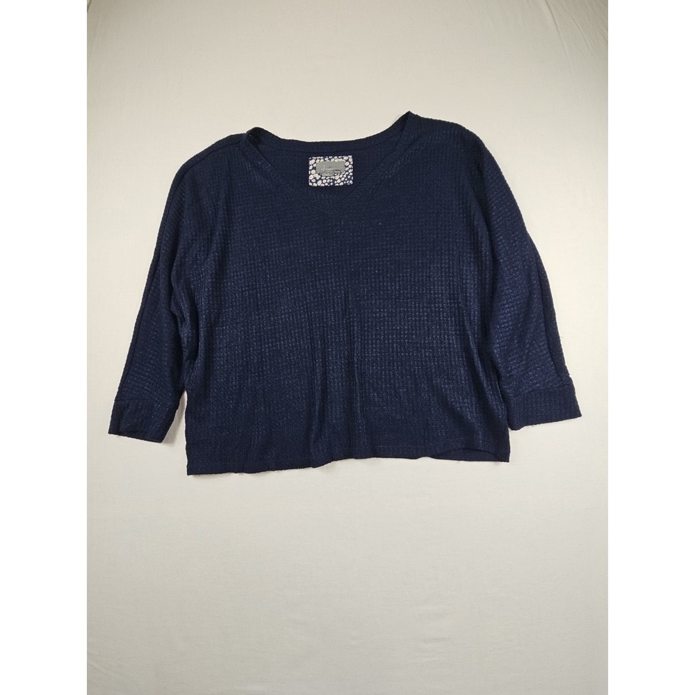 Anthropologie Women's Size XL Navy Blue V-Neck Top Waffle Knit Top Sweater